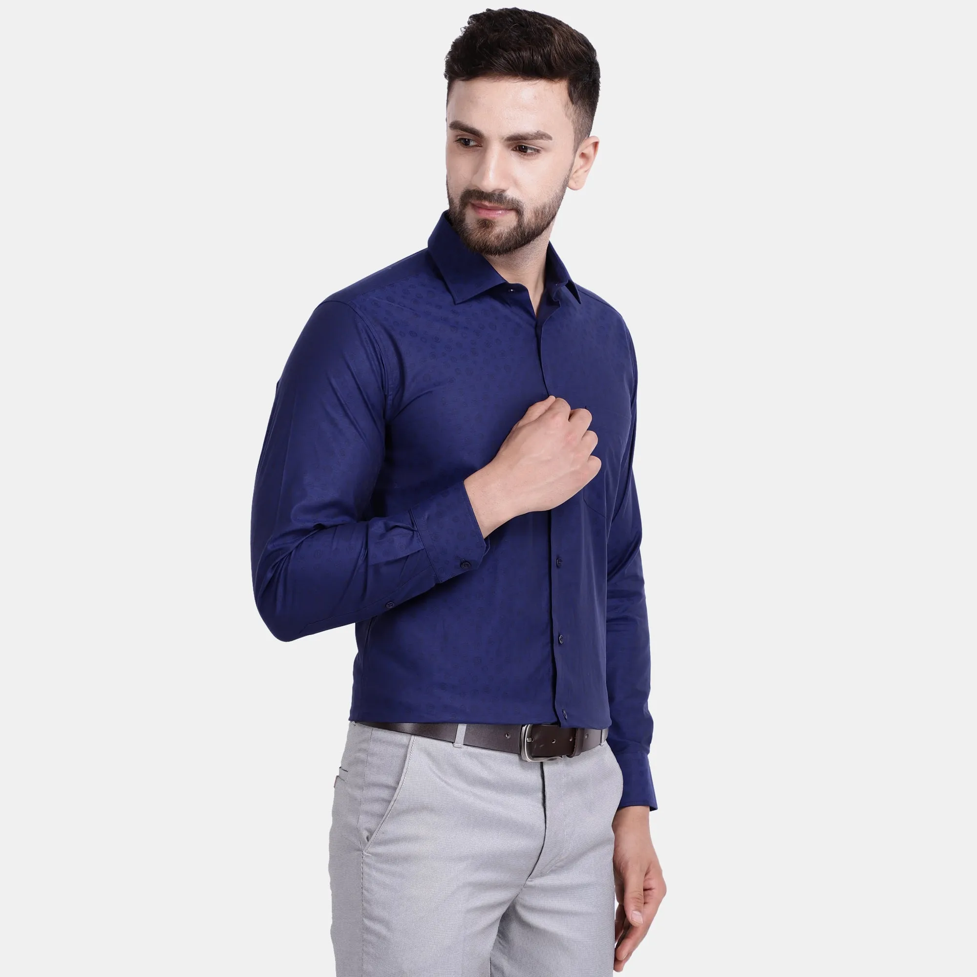 Men's Luthai Supima Mercerised Cotton Subtle Circle Textured Jacquard Design Regular Fit Shirt