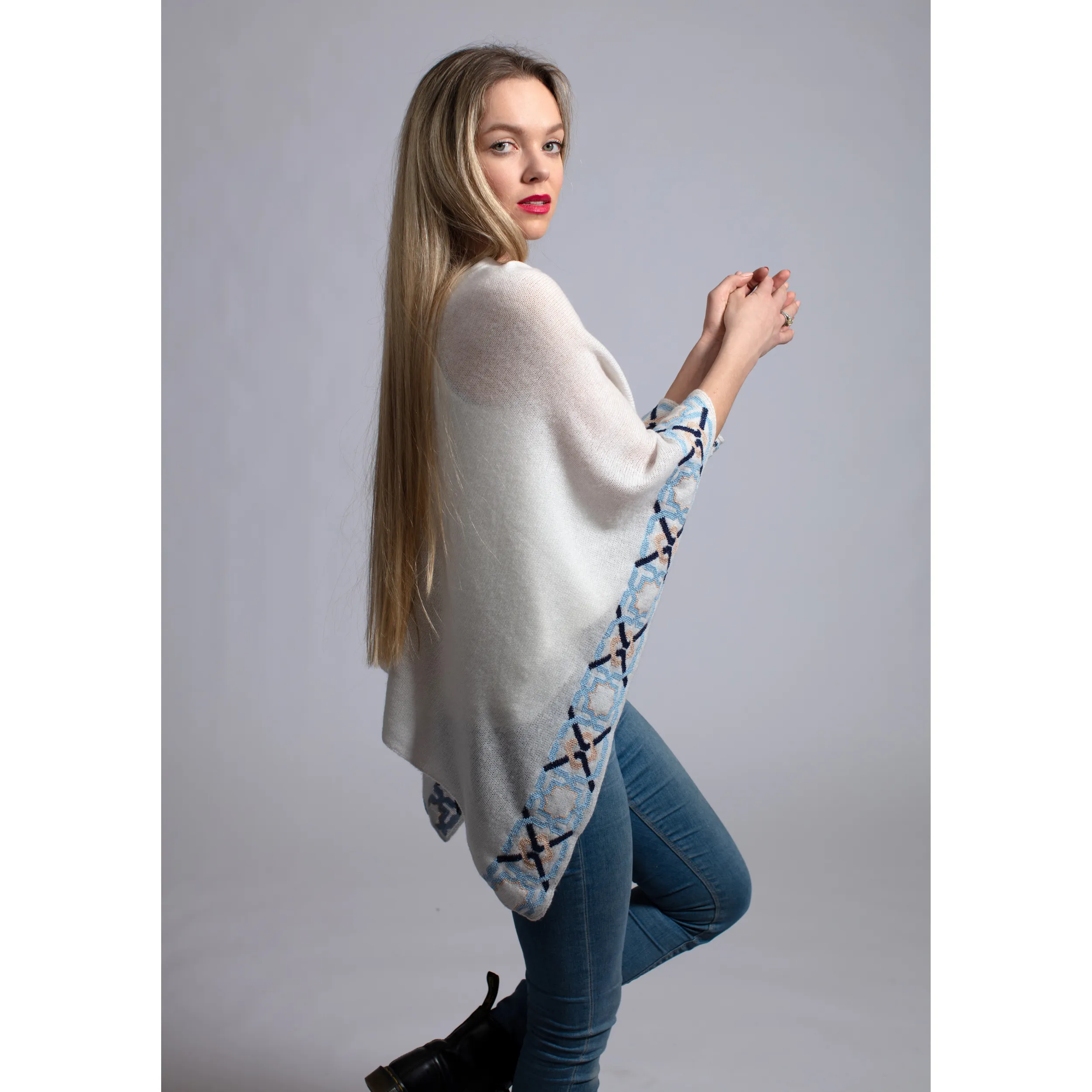 MIXED COLORS CASHMERE PONCHO