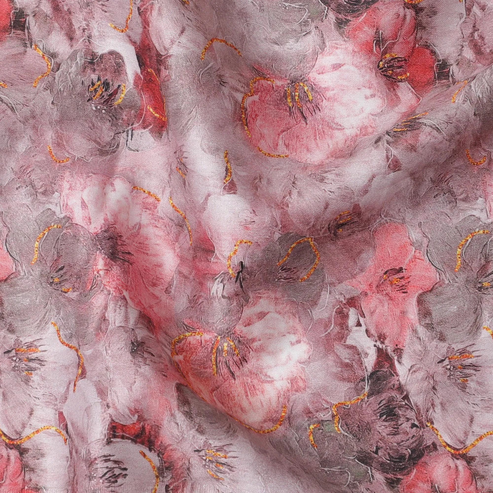 Multicolor printed cotton satin fabric in floral design-D16765