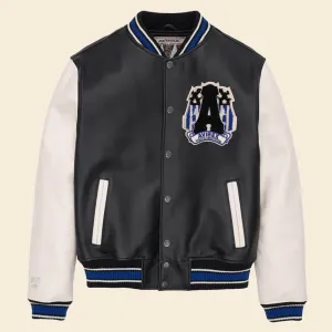 New White/Black Avirex Leather American Varsity Jacket