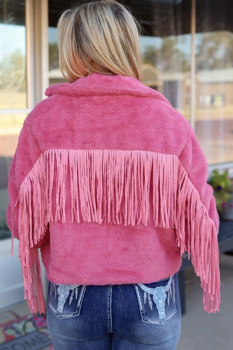 Pink Fringy Fleece Jacket