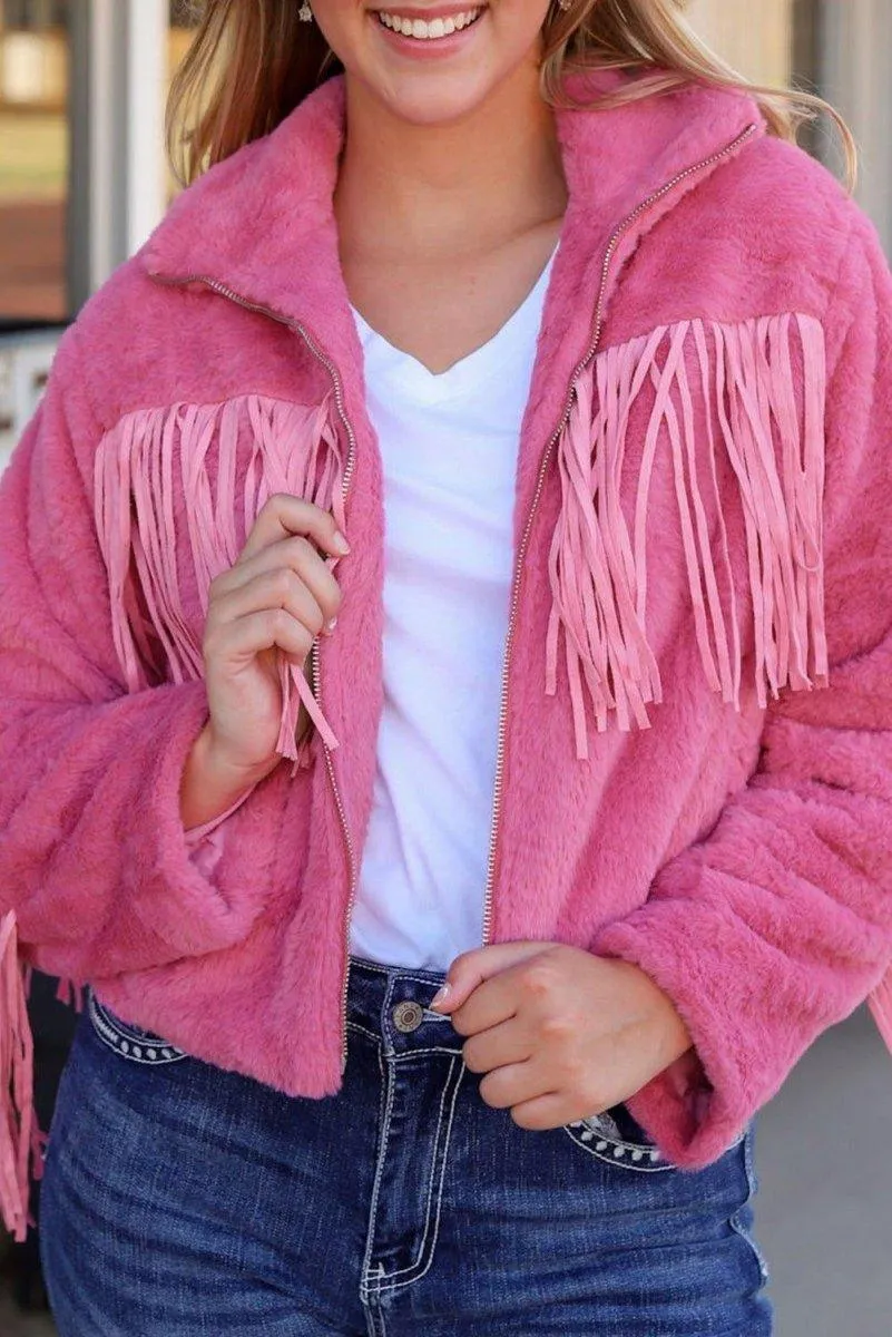 Pink Fringy Fleece Jacket