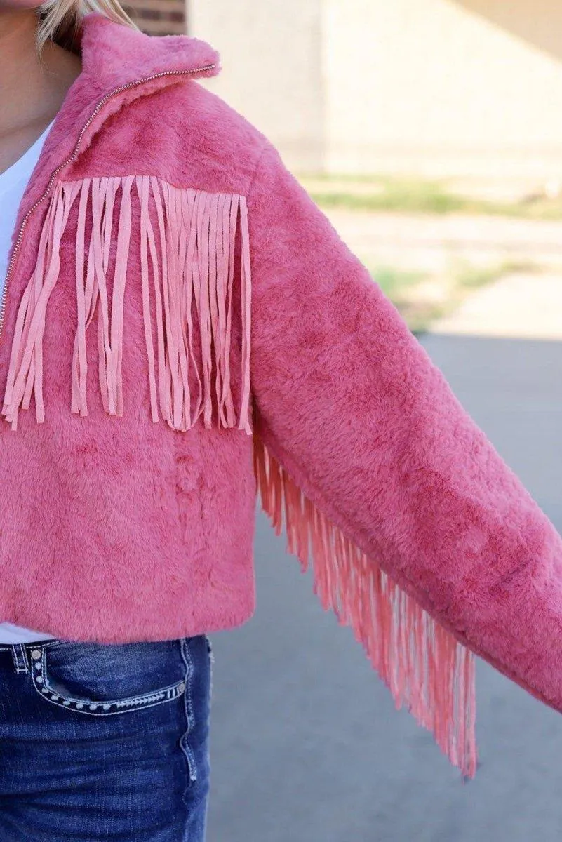 Pink Fringy Fleece Jacket