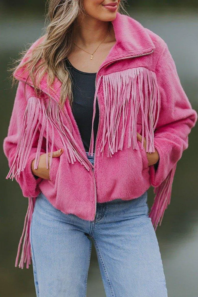 Pink Fringy Fleece Jacket