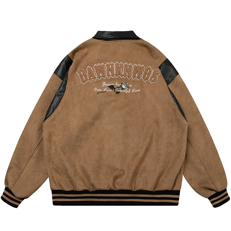 PopFlying Suede Baseball Jacket Flocked Rose