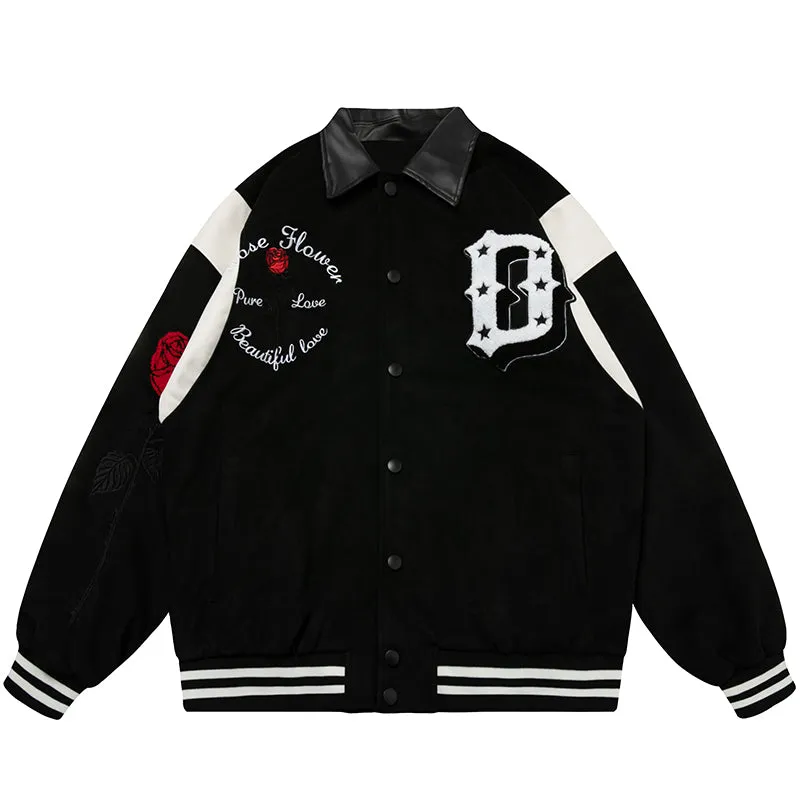 PopFlying Suede Baseball Jacket Flocked Rose