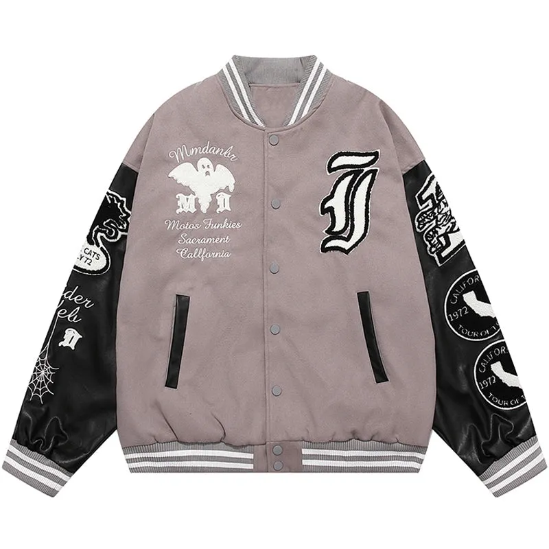 PopFlying Warm Varsity Jacket Flocked Ghost