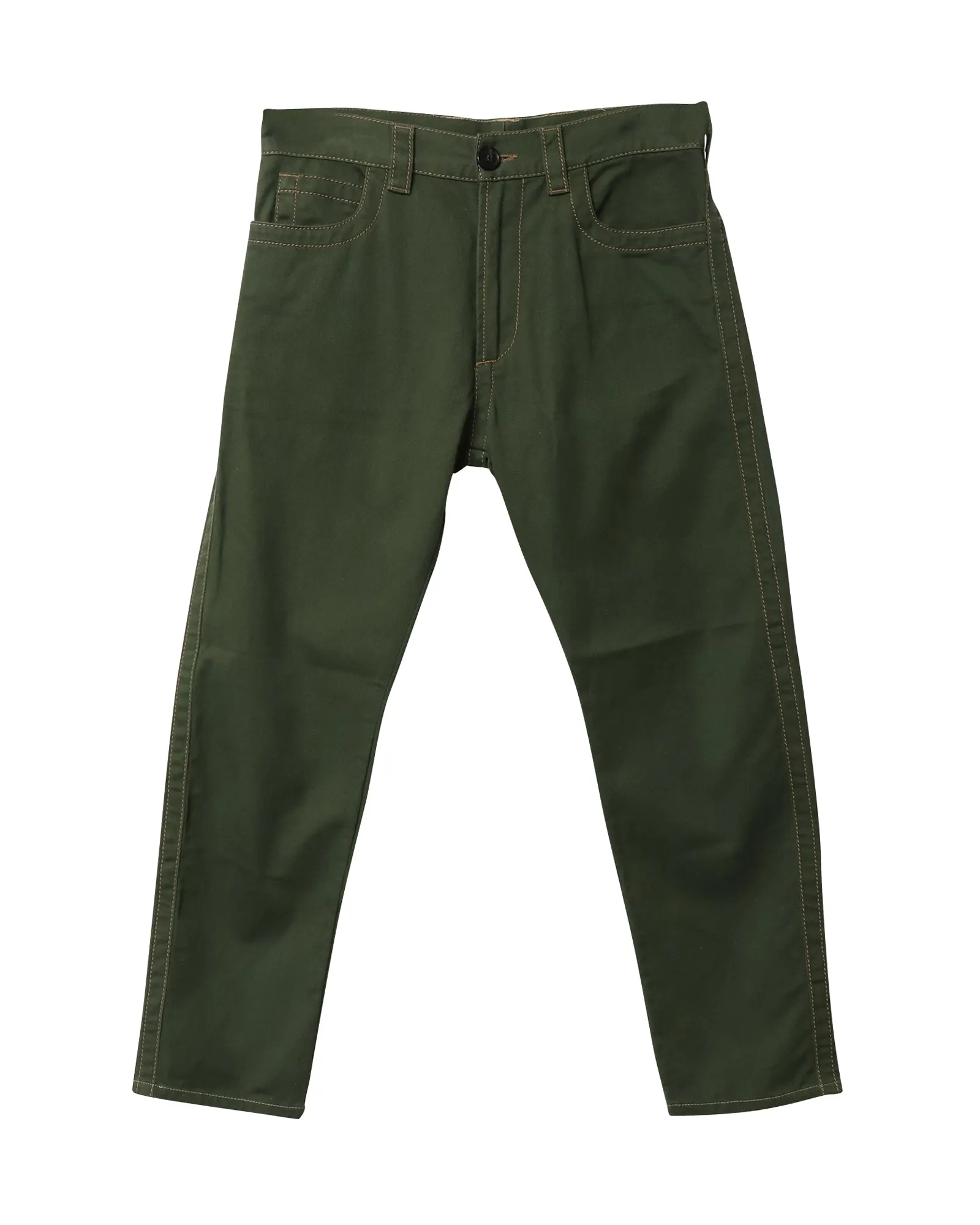 Prada Retro Contrast Stitch Loose Fit Pants in Green Cotton