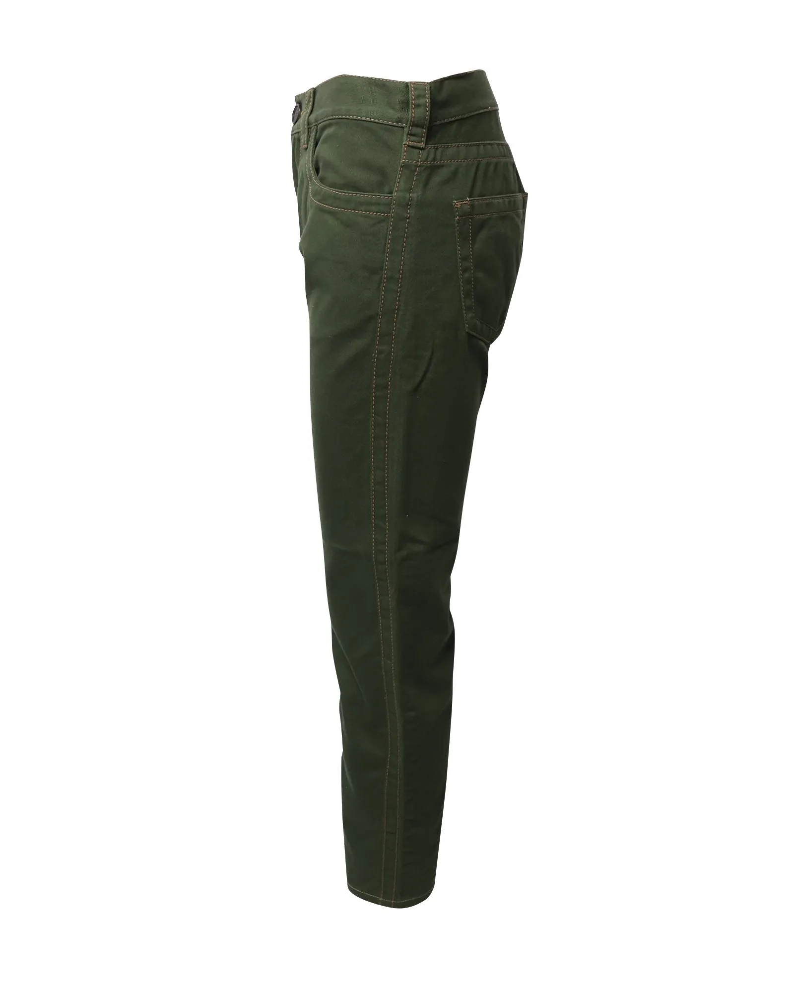 Prada Retro Contrast Stitch Loose Fit Pants in Green Cotton