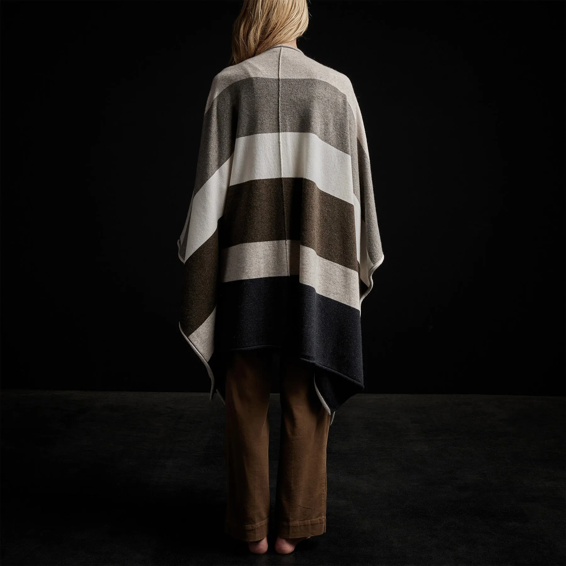 Recycled Cashmere Multi Striped Poncho - Beige Mix