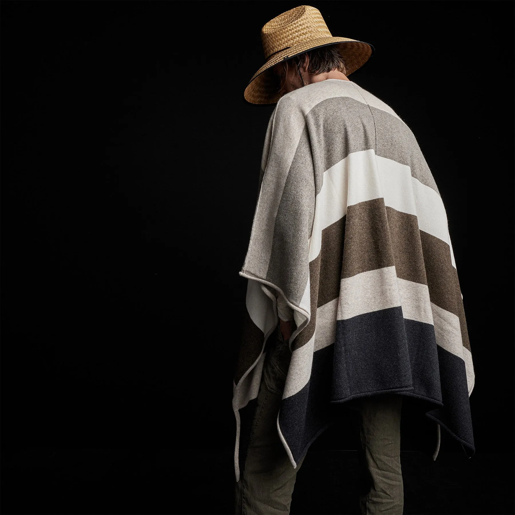 Recycled Cashmere Multi Striped Poncho - Beige Mix