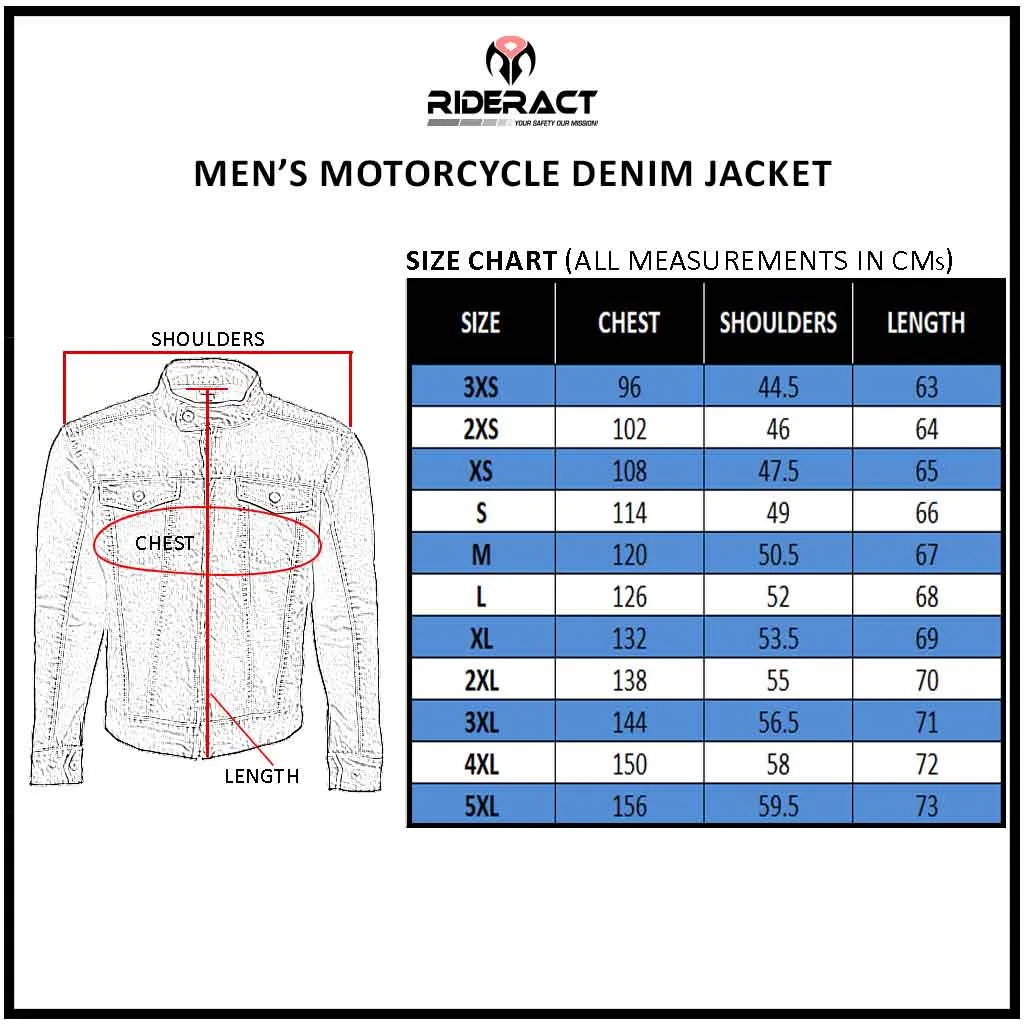 RIDERACT® Men's Motorcycle Riding Denim Reinforced Jacket Road Rush Black