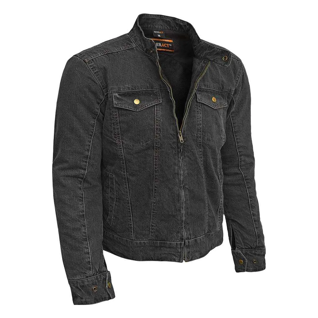 RIDERACT® Men's Motorcycle Riding Denim Reinforced Jacket Road Rush Black