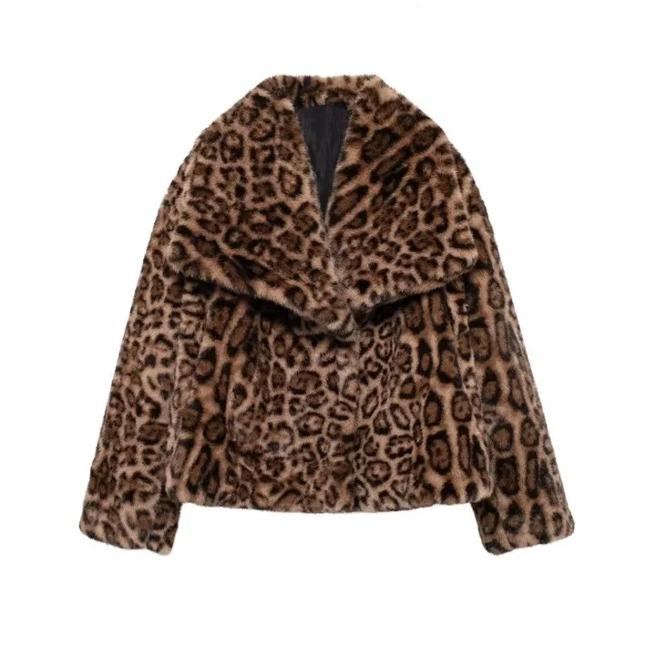 Sonya Big Lapel Faux FurLeopard Coat