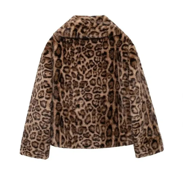 Sonya Big Lapel Faux FurLeopard Coat