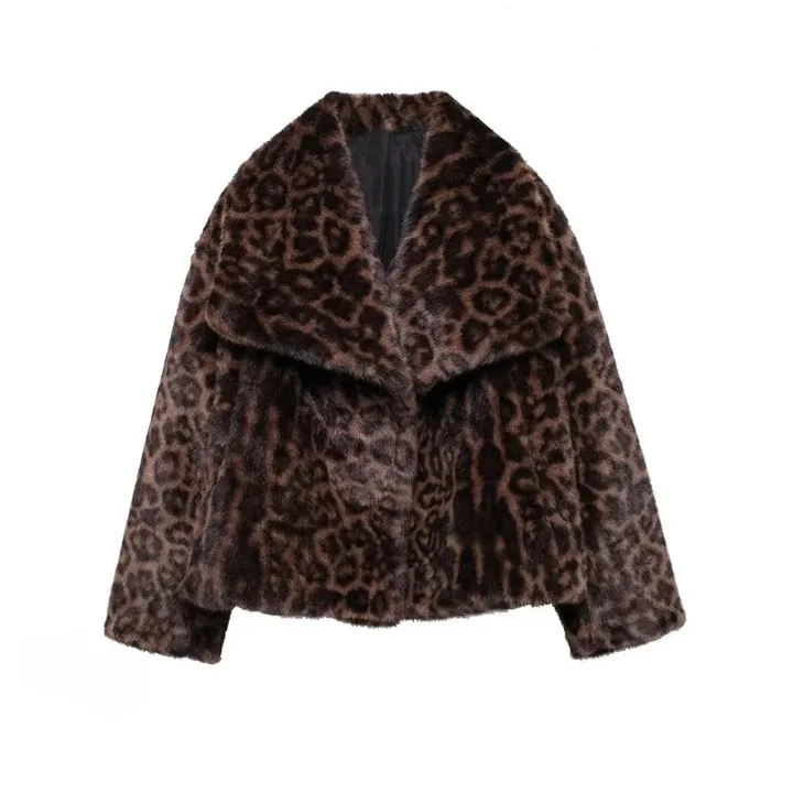 Sonya Big Lapel Faux FurLeopard Coat