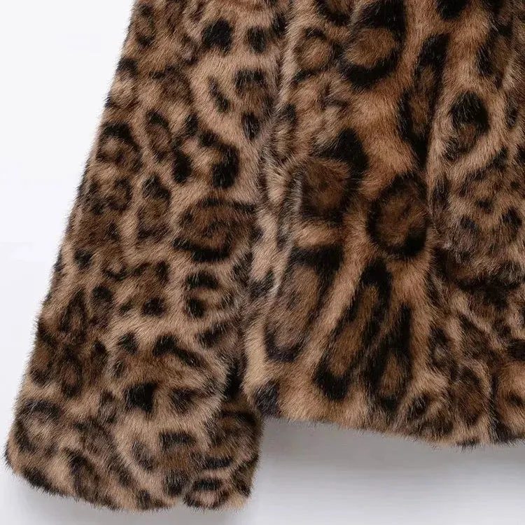 Sonya Big Lapel Faux FurLeopard Coat