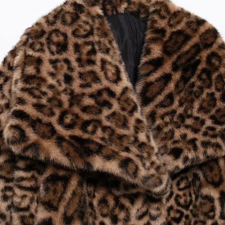 Sonya Big Lapel Faux FurLeopard Coat