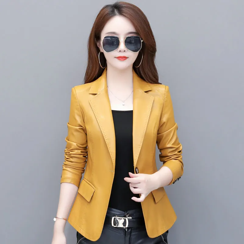 Suit collar small leather jacket