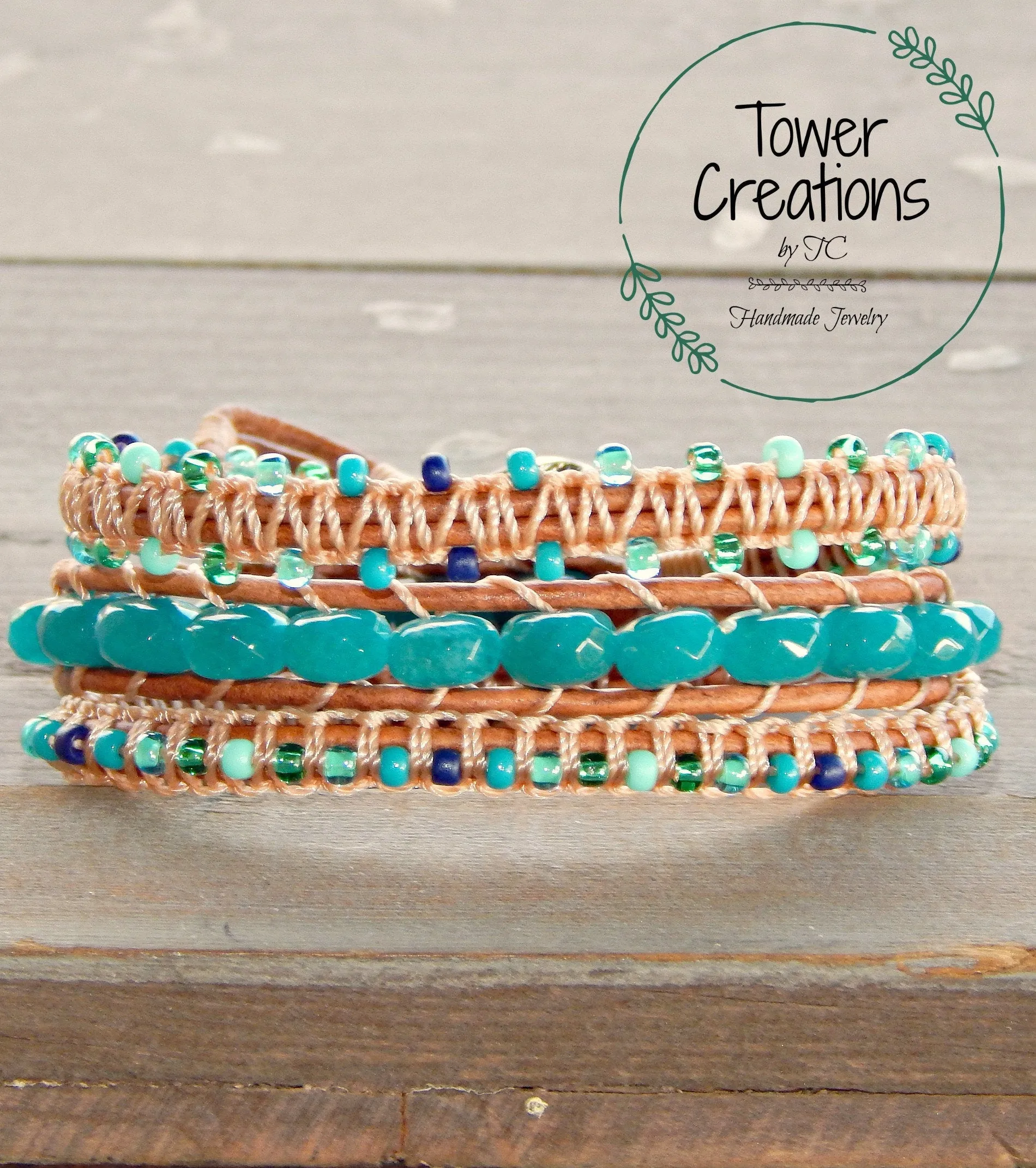 Teal Jade and Macrame Boho 3x wrap bracelet, unique macrame wrap bracelet