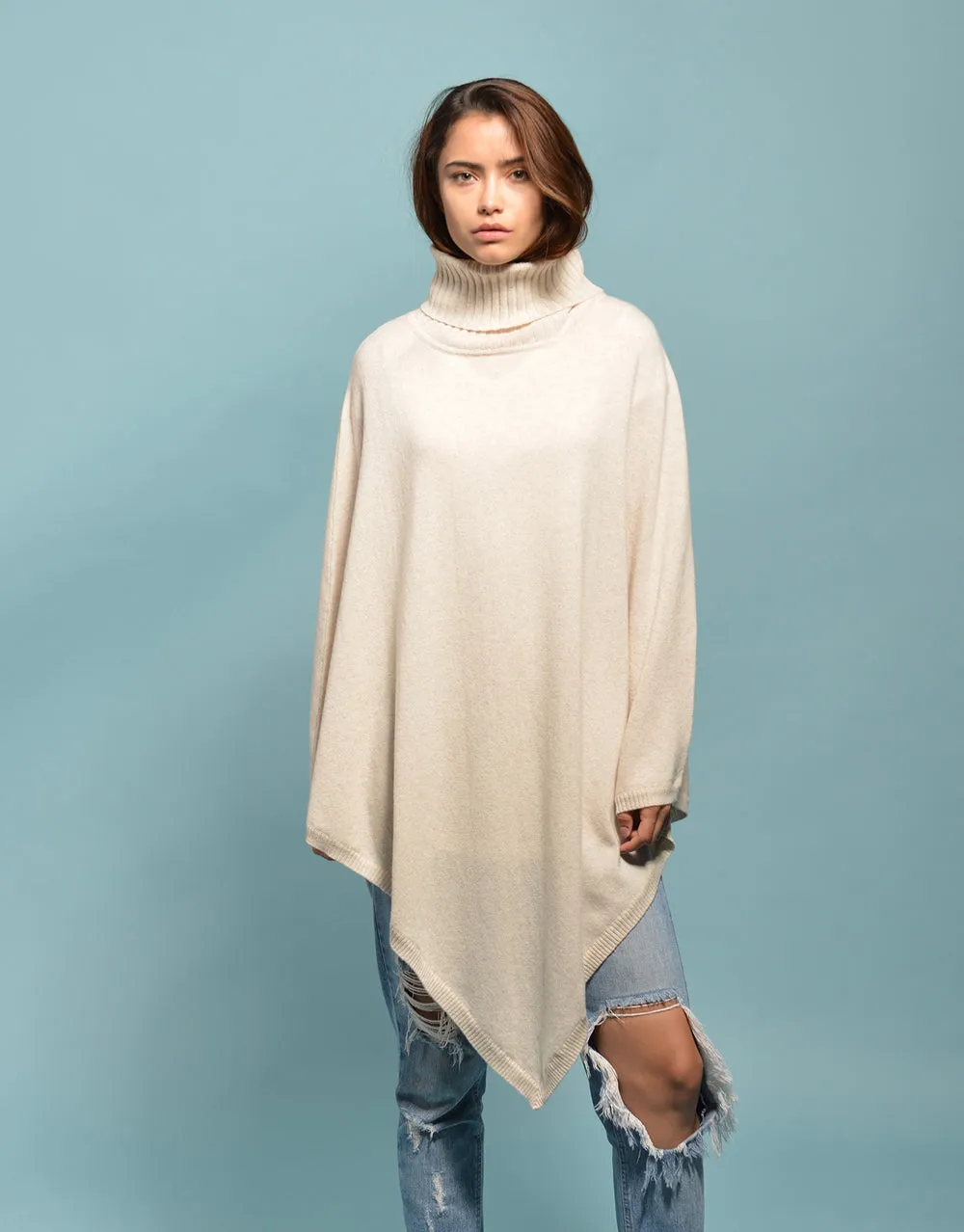 The Ribbed Cowl Poncho in Dune