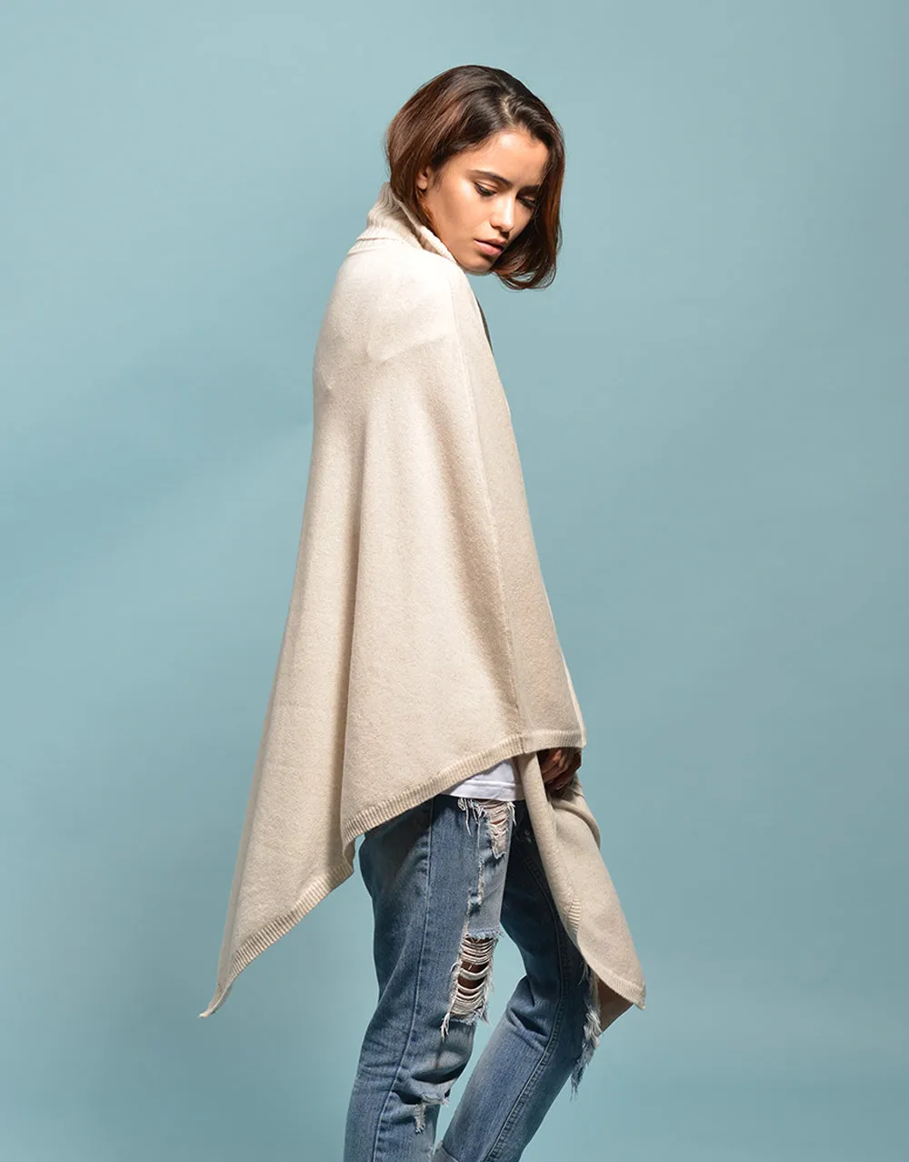 The Ribbed Cowl Poncho in Dune