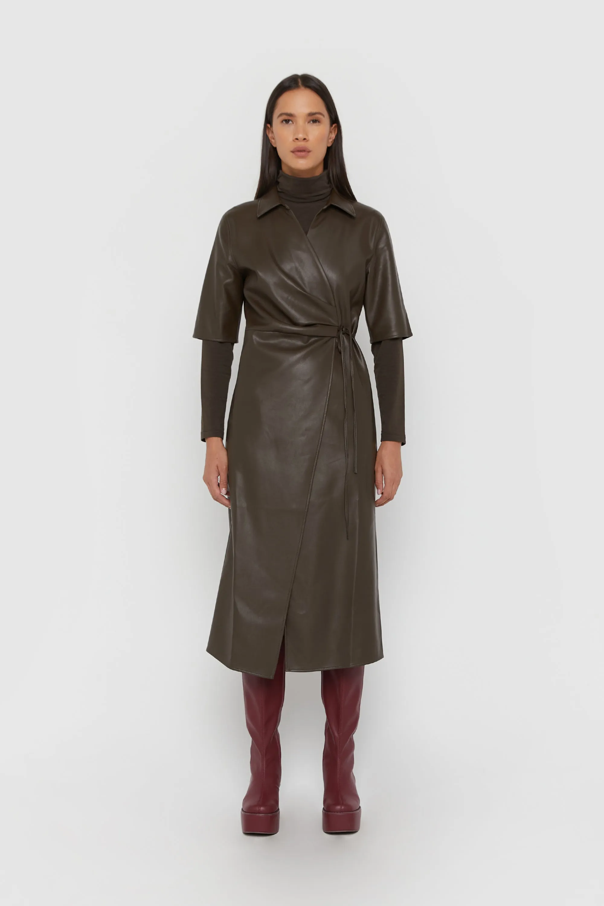 VEGAN LEATHER WRAP DRESS