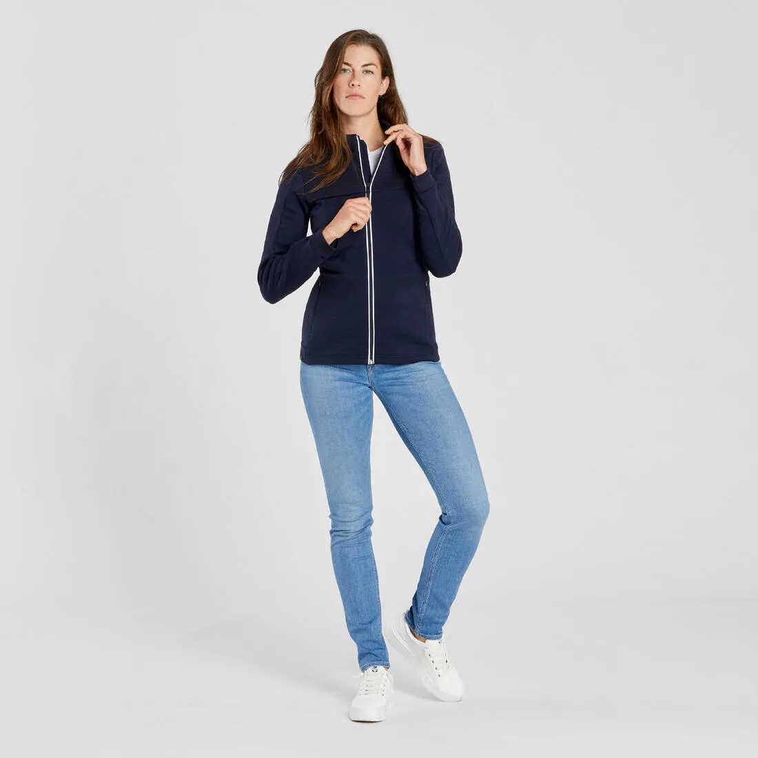 Wedze 500 Warm Women's Fleece Ski Jacket - Merino Wool - Navy/White