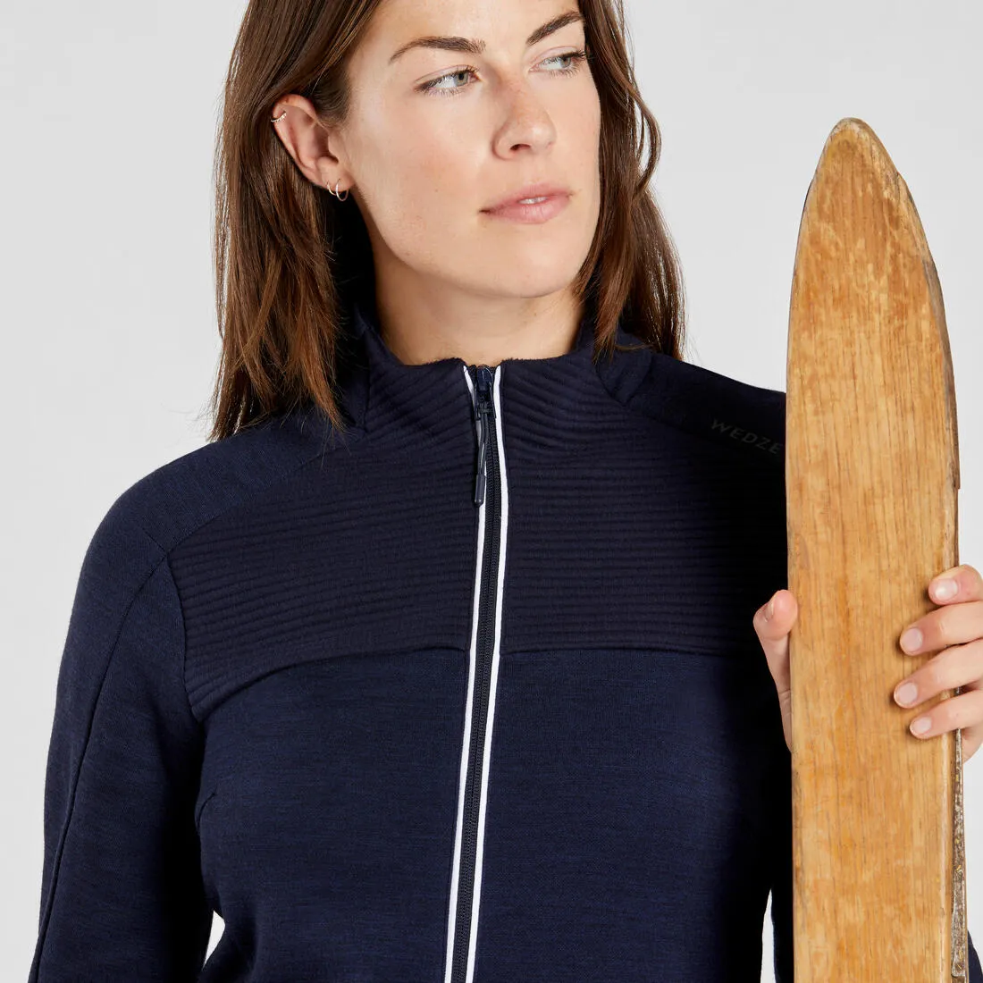 Wedze 500 Warm Women's Fleece Ski Jacket - Merino Wool - Navy/White