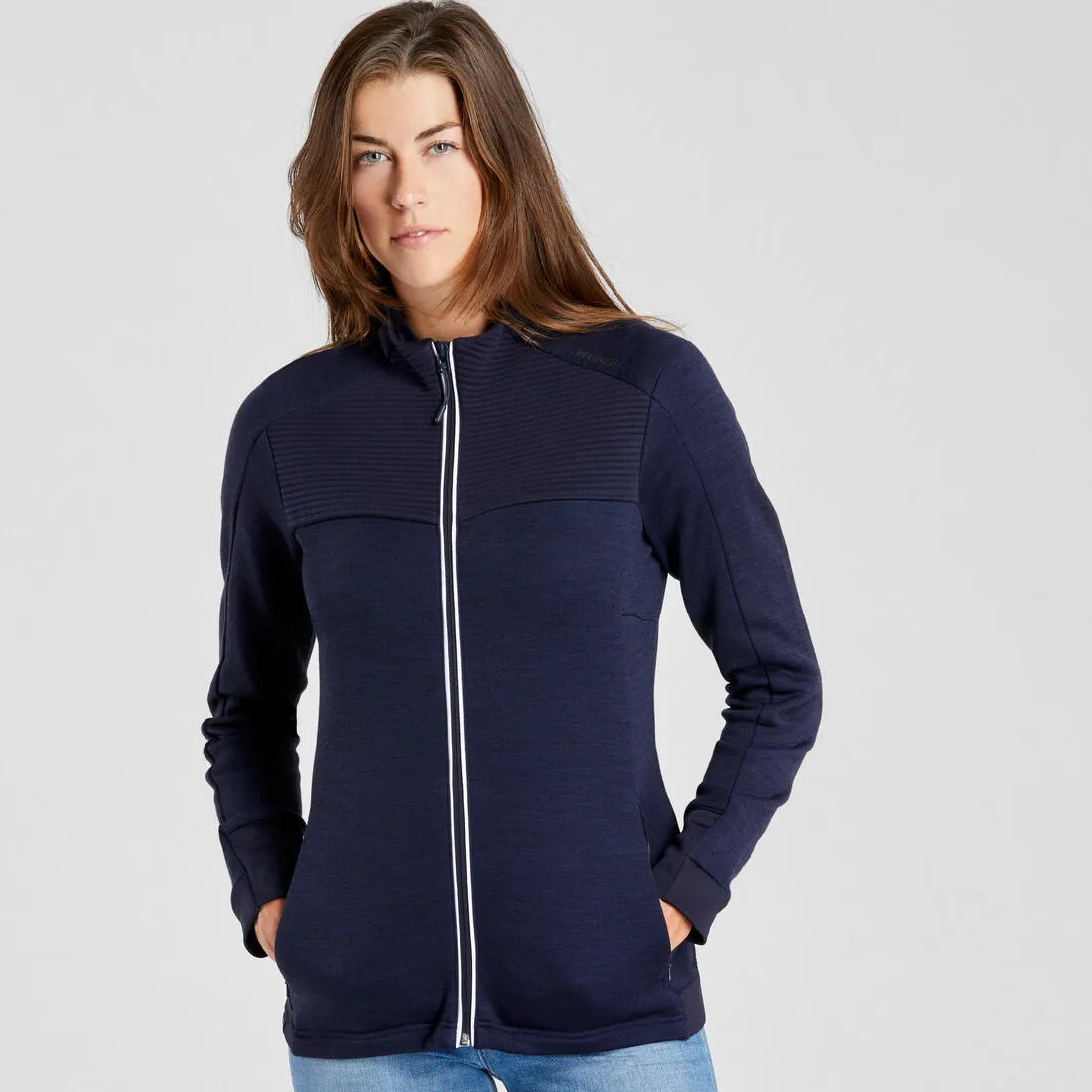 Wedze 500 Warm Women's Fleece Ski Jacket - Merino Wool - Navy/White