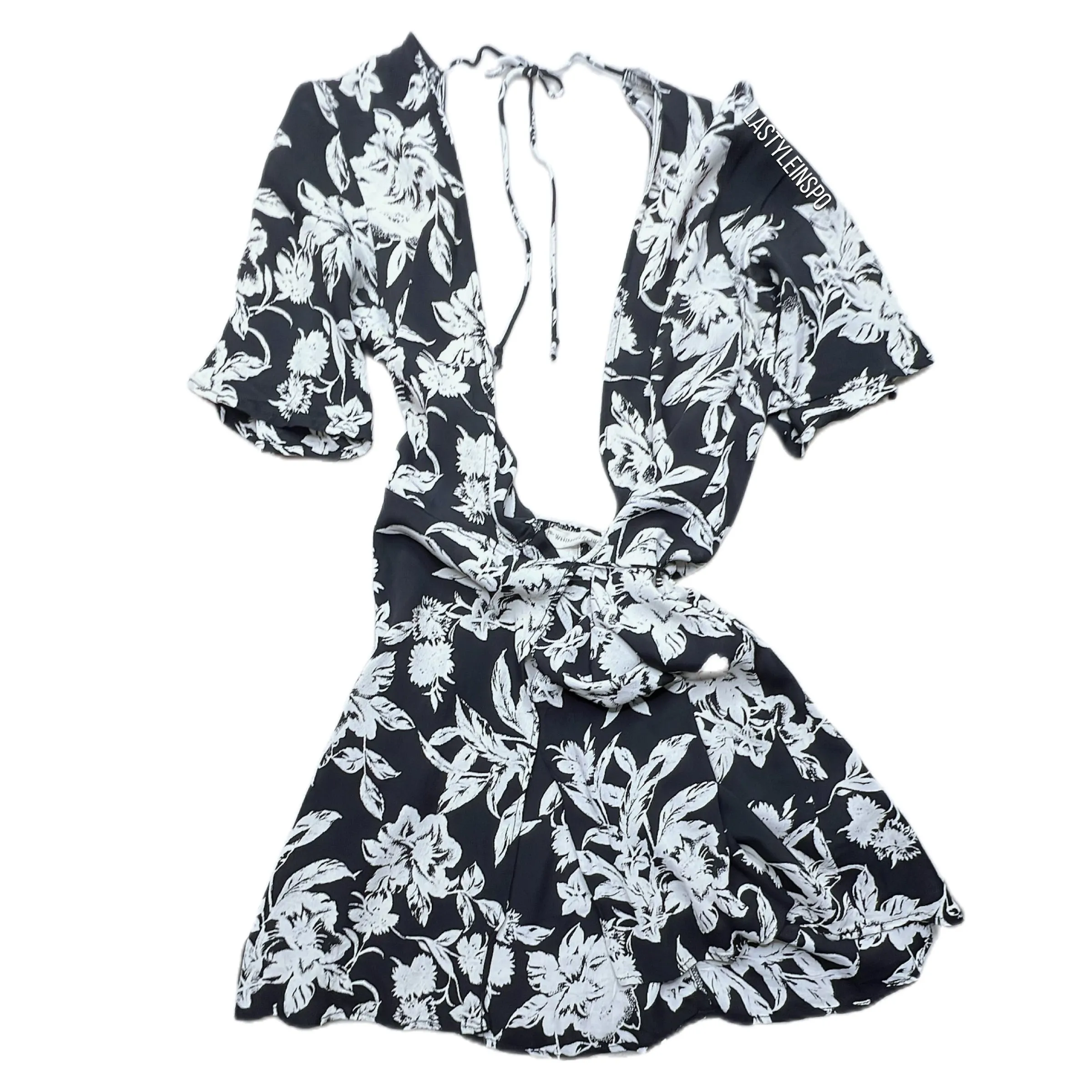 Whimsy   Row White Romper Floral Black Pattern XS