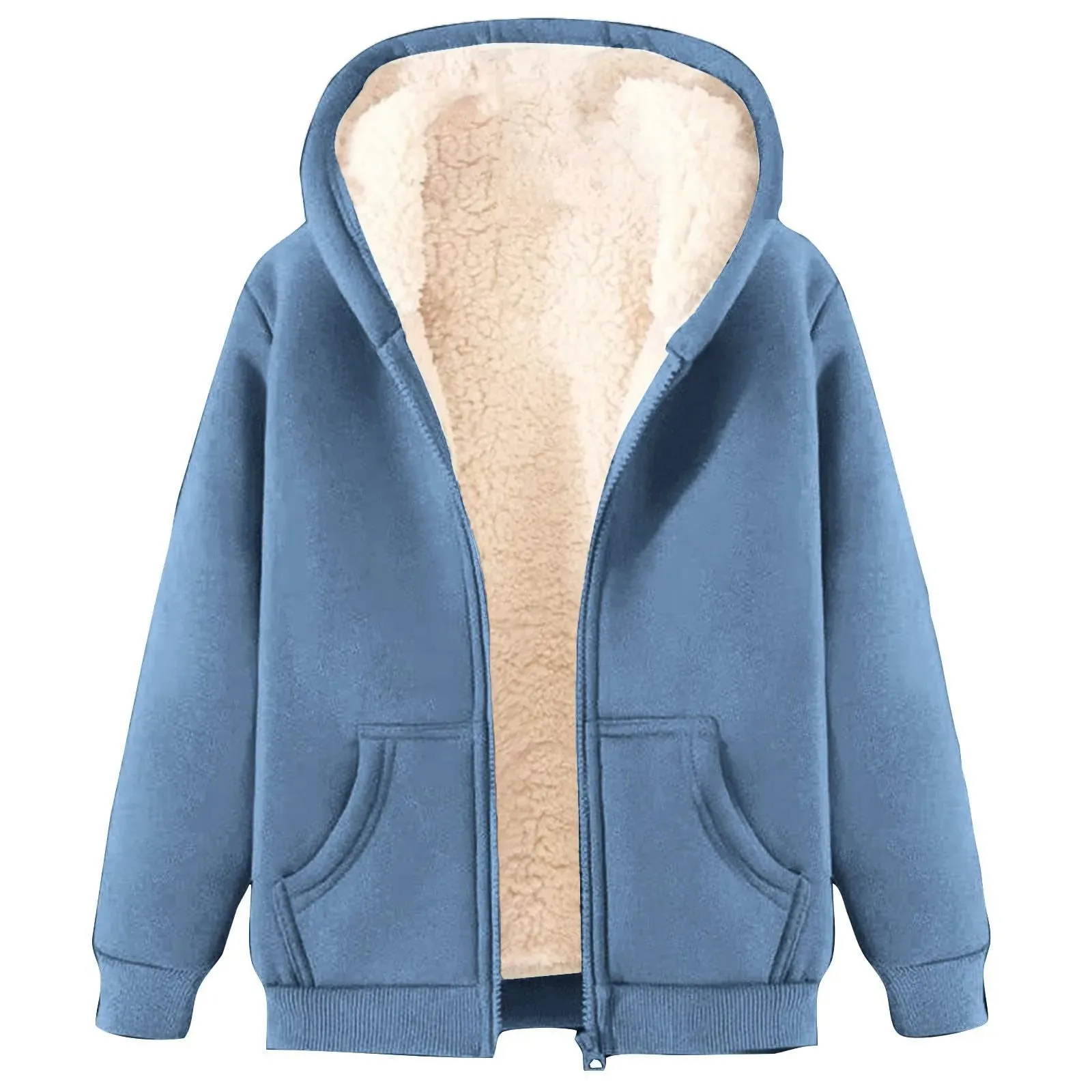 Winter Jacket Women'S Warm Fleece Jacket Winter Sweat Jacket With Hood Elegant Plain