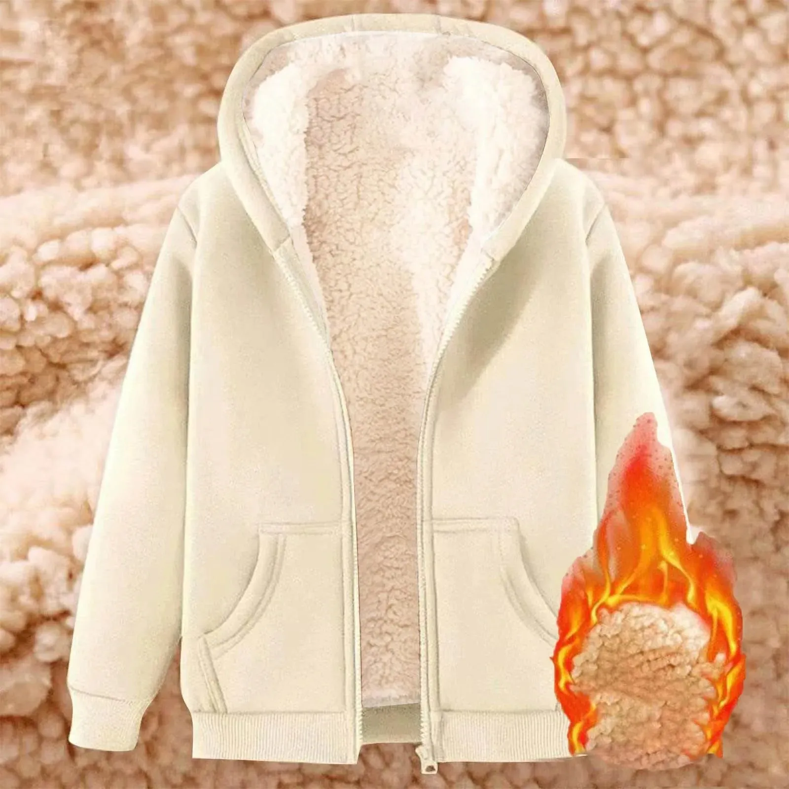 Winter Jacket Women'S Warm Fleece Jacket Winter Sweat Jacket With Hood Elegant Plain