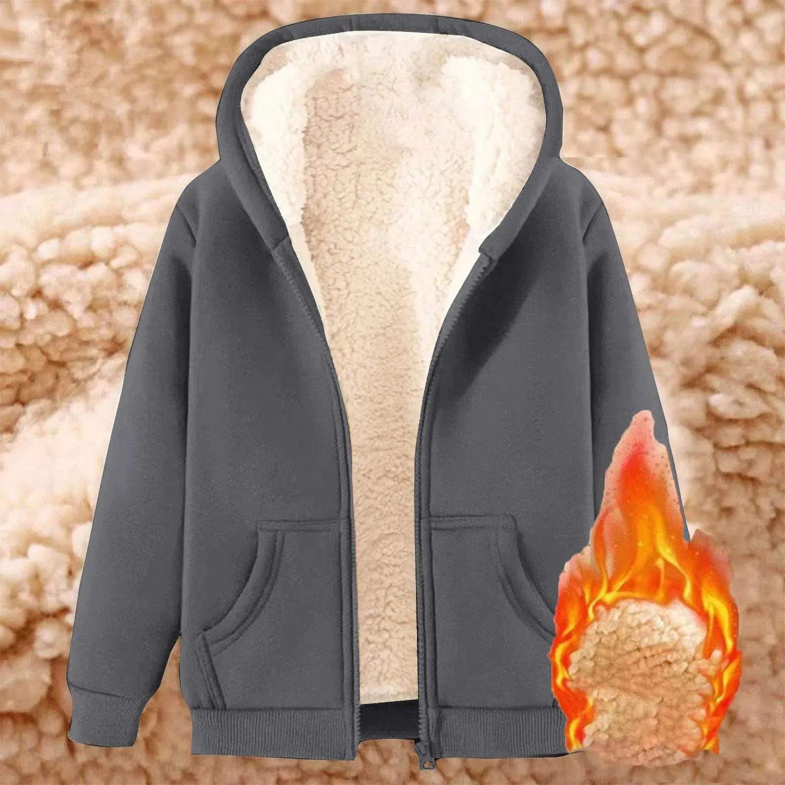 Winter Jacket Women'S Warm Fleece Jacket Winter Sweat Jacket With Hood Elegant Plain