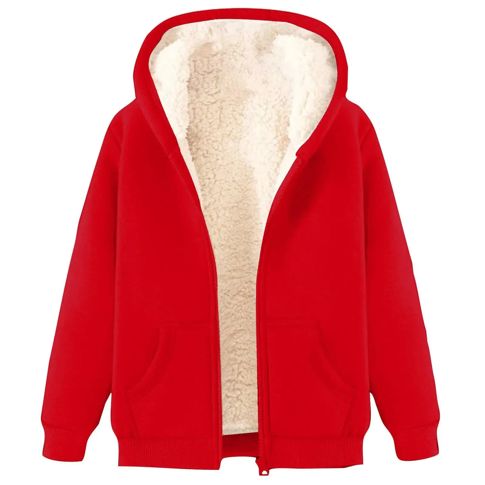 Winter Jacket Women'S Warm Fleece Jacket Winter Sweat Jacket With Hood Elegant Plain