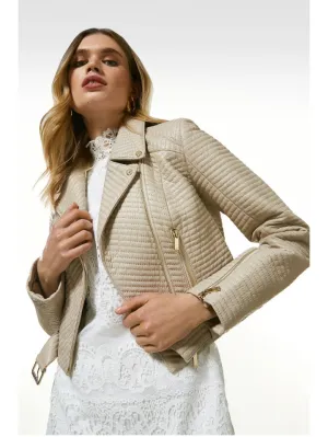 Women’s Cream Leather Biker Jacket