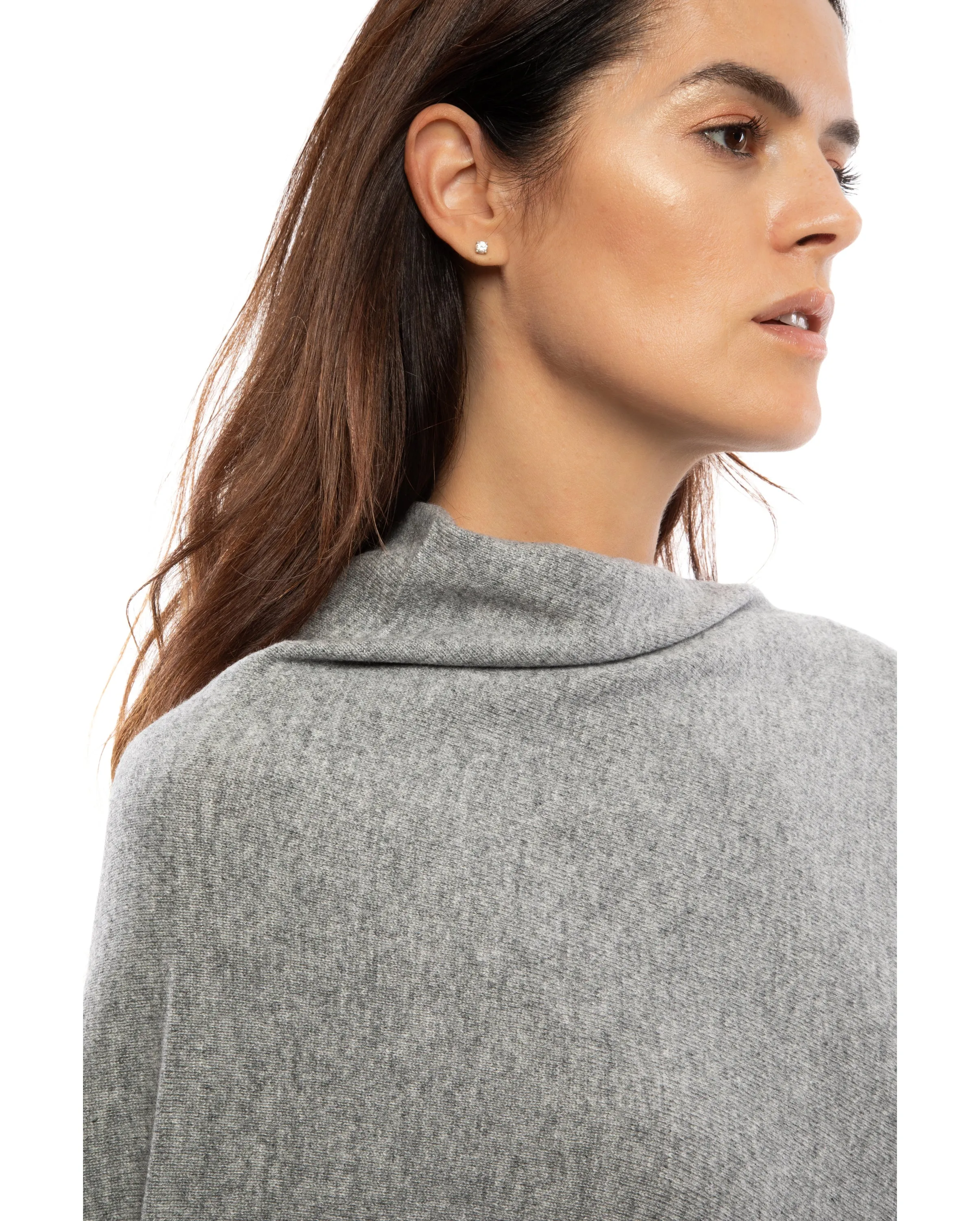 Women's Pure Cashmere Poncho with Fringes Melange Gray